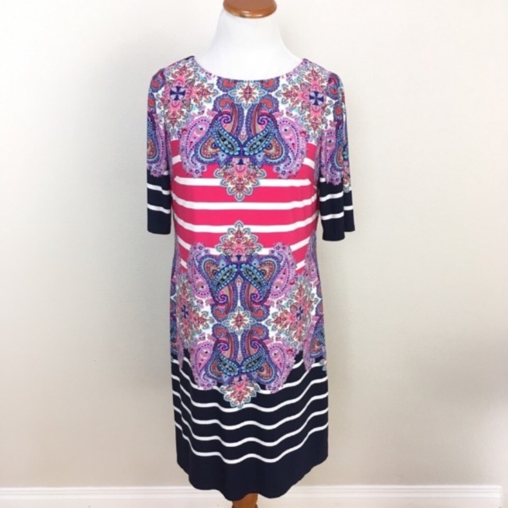 Eliza J Striped Paisley 1/2 Sleeve Sheath Dress‎ Women’s Sz 8